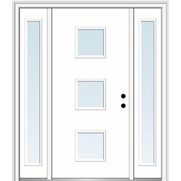 MMI DOOR Aveline 60 in. x 80 in. Left-Hand Inswing 3-Lite Clear Low-E Primed Fiberglass Prehung Front Door on 4-9/16 in. Frame
