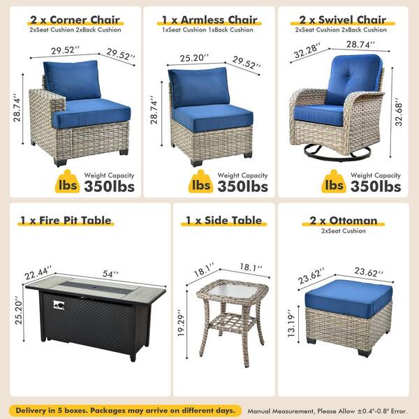 XIZZI Daisy 9-Piece Wicker Rectangular Fire Pit Sets and Swivel