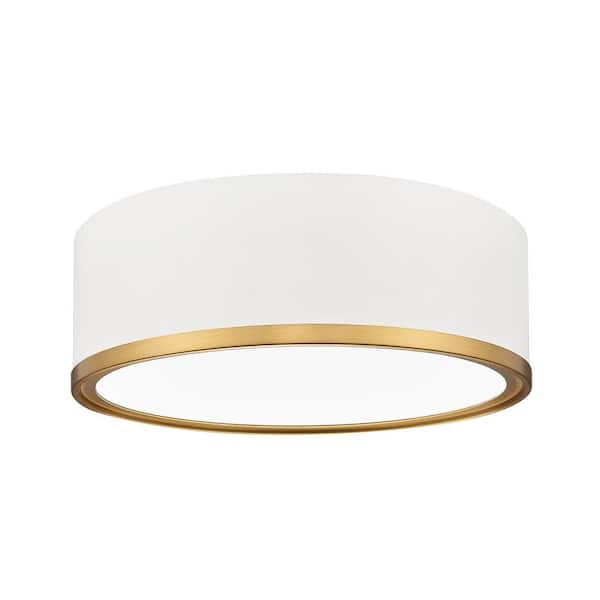Bradley 12.25 in. Matte White + Modern Gold Integrated LED 1 Light Flush Mount with Frosted Plastic Shade