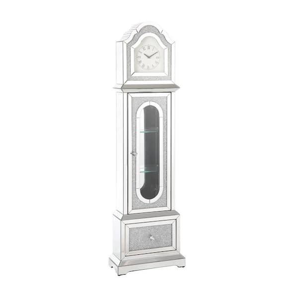 Acme Furniture Noralie Storage Grandfather Clock with LED in Mirrored and Faux Diamonds