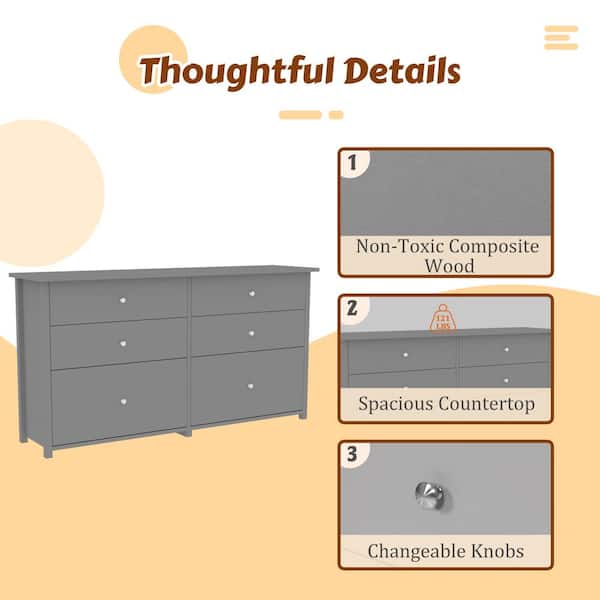 VEIKOUS Gray 6-Drawer 56 in. W Dresser Chest of Drawers Long