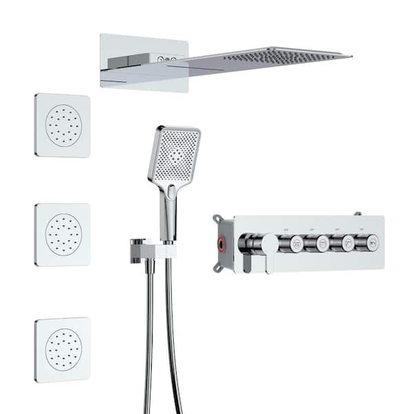 GIVING TREE 10 in. 3-Jet Mixer Shower System Combo Set Wall Mount Waterfall Rainfall Shower Head and Handshower in Chrome