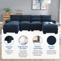Harper & Bright Designs 109.8 in. W Flared Arm Modern U Shaped Soft Chenille Sectional Sofa in Dark Navy Blue with Waist Pillows GTT017AAC