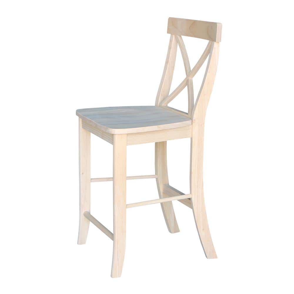 Traditional Solid Parawood X-Back 24" Counter Stool, Unfinished