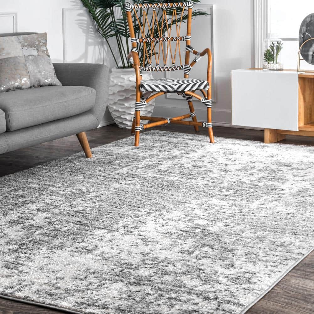Gray Abstract 9' x 12' Stain-Resistant Synthetic Area Rug