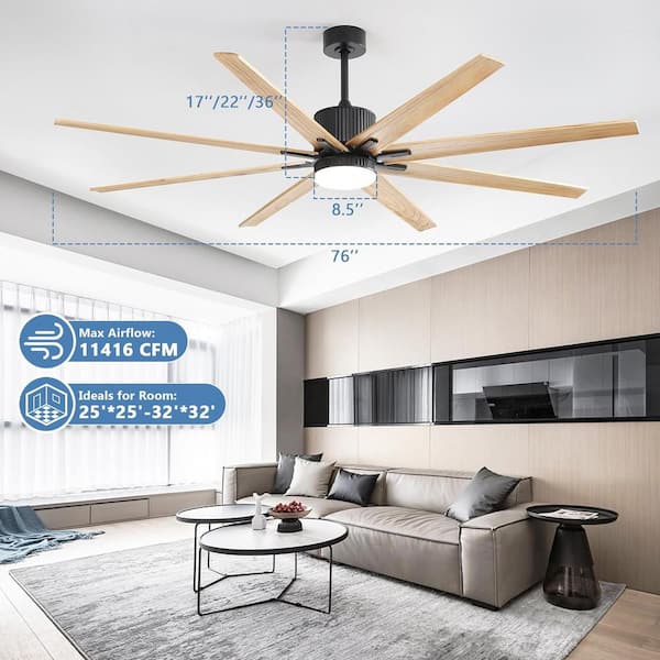66 in. Indoor Black and Brown Ceiling Fan with 8-Blades, LED Light and Remote Included