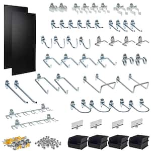 DuraBoard (2) 24 in. H x 48 in. W Black ABS Pegboards with Locking Hook Assortment (48-Piece)