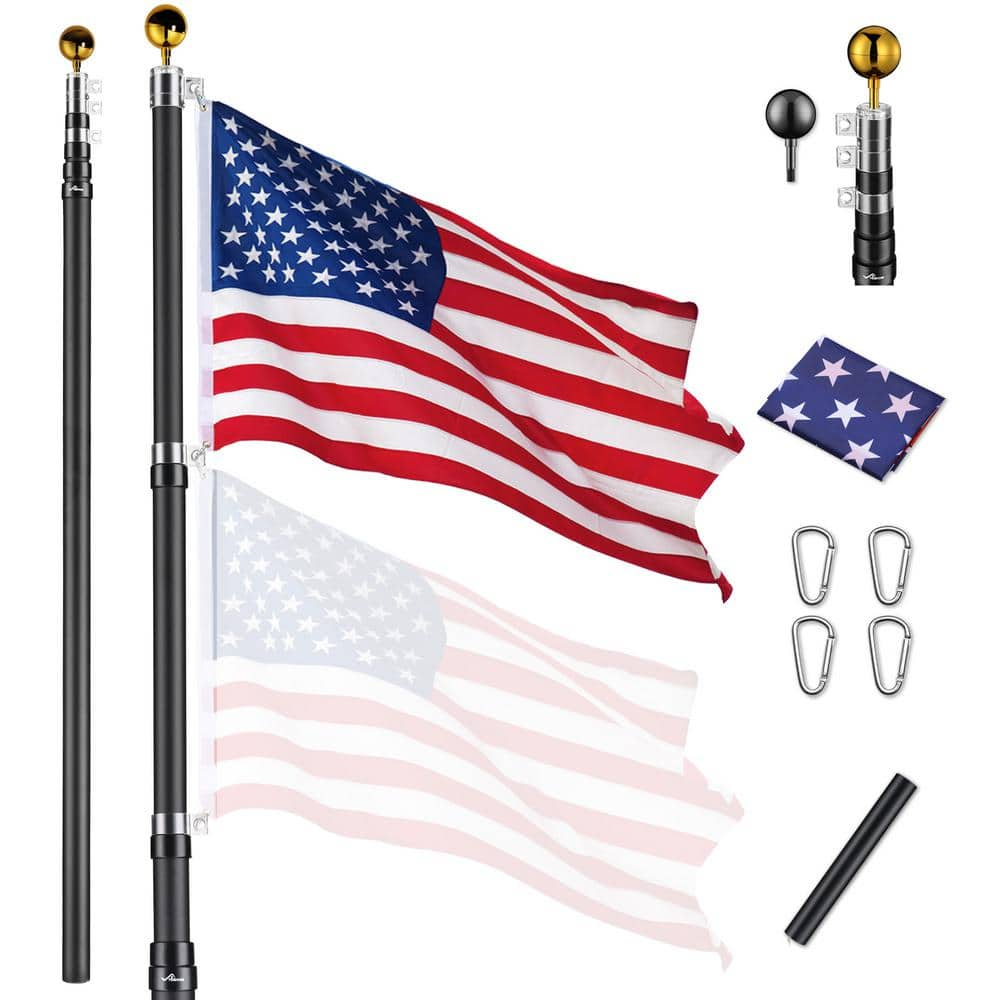 Afoxsos 25 ft. Aluminum Telescoping Flagpole with U.S. Flag and Handcrafted Golden Top Finial