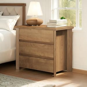 Fenley Walnut 3-Drawer 31.5 in. W Nightstands, Wood Bedside Table Farmhouse Nightstands with Storage for Small Spaces