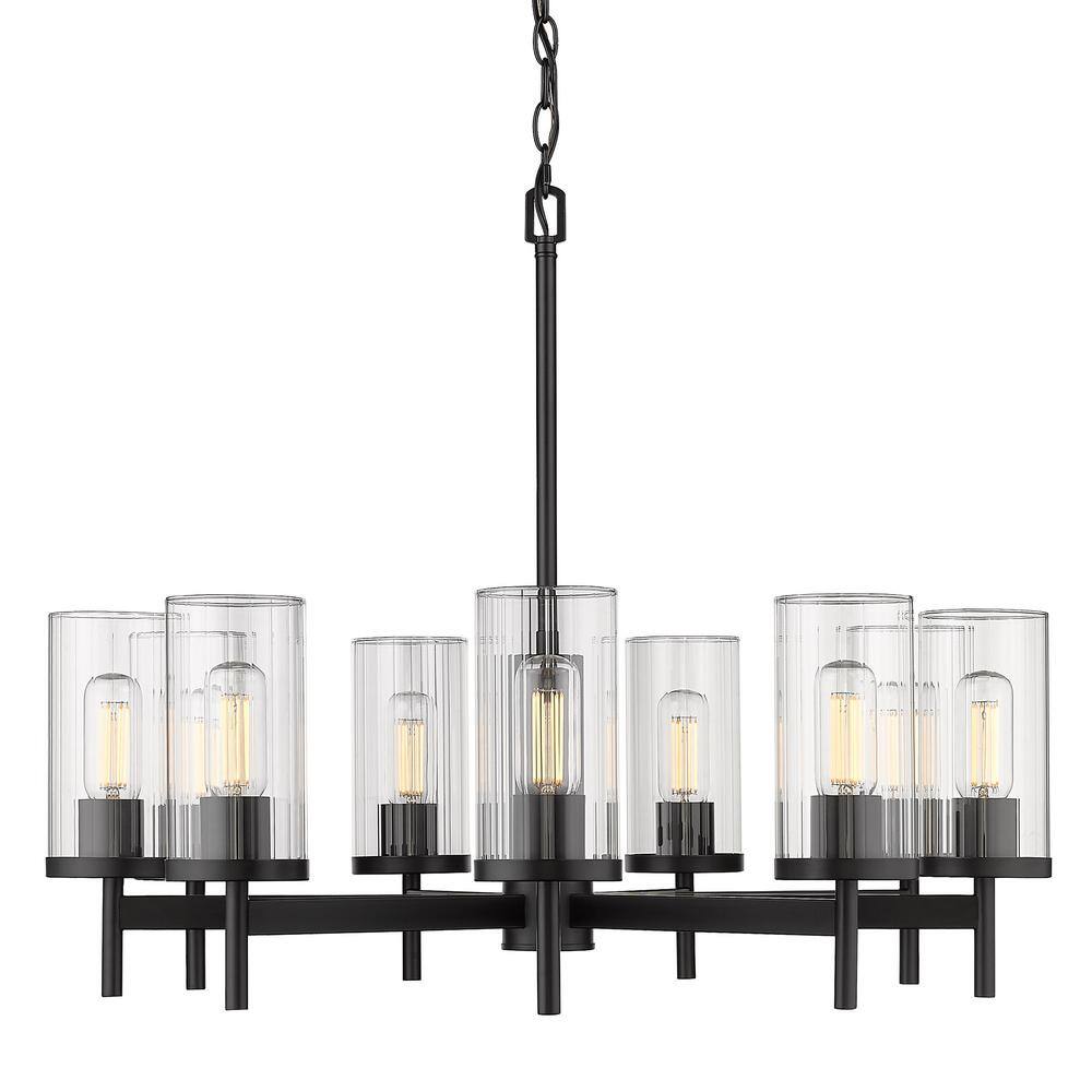 Matte Black Transitional 9-Light Drum Chandelier
