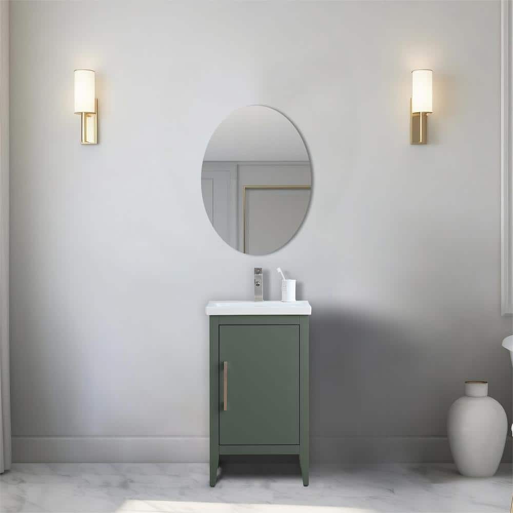 Vintage Green Poplar Wood Single Bathroom Vanity with Ceramic Top