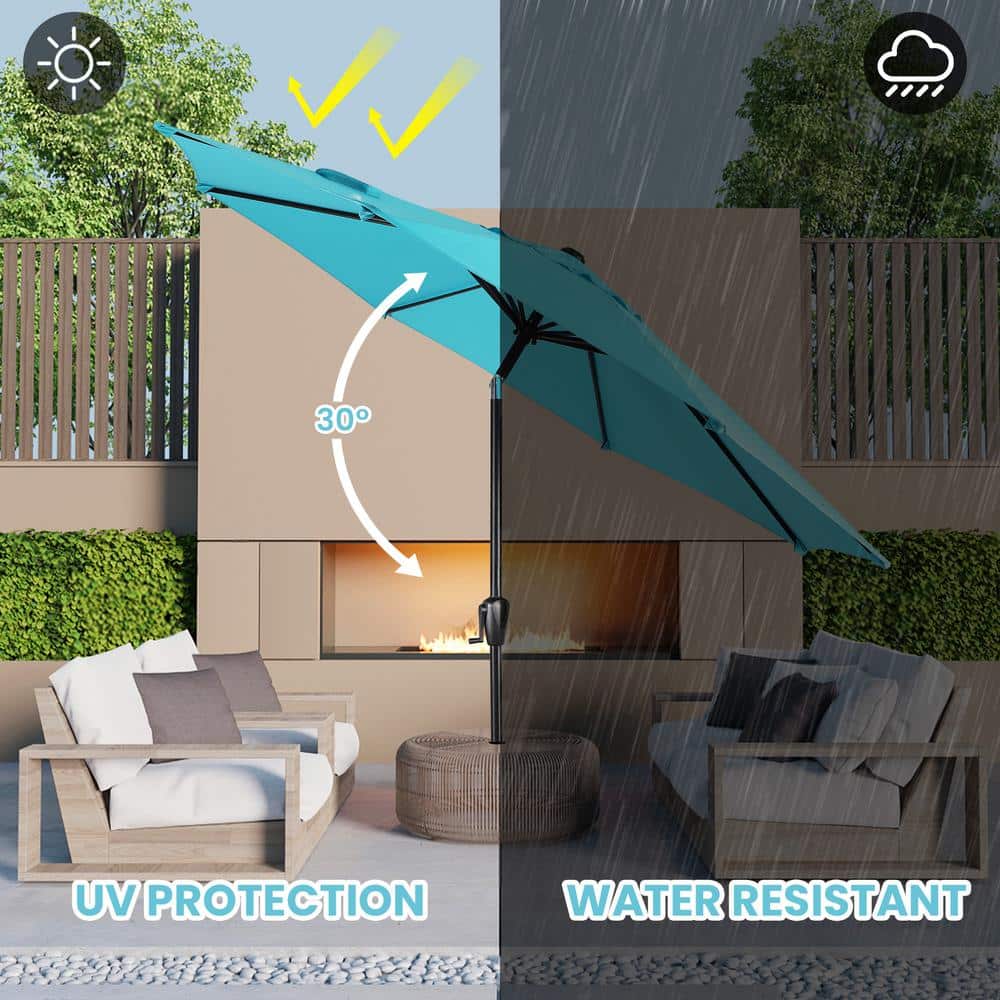 Aqua 9 ft Round Steel Market Patio Umbrella with Crank Lift