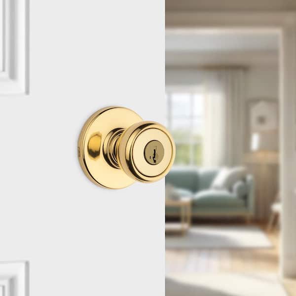 Tylo Polished Brass Keyed Entry Door Knob Featuring SmartKey Security
