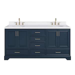 Stafford 72 in. W x 22 in. D x 36 in. H Double Freestanding Bath Vanity in Midnight Blue with Carrara White Quartz Top