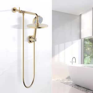 Single-Handle 5-Spray 1.8 GPM Shower Faucet with 8 in. Wall Mount Dual Round Shower Head in Brushed Gold