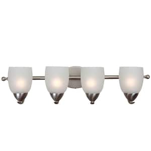Mirror Lake 4-Light Brushed Nickel Bathroom Vanity Light with White Etched Glass Shade