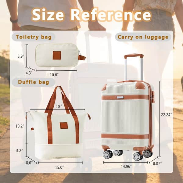Merax 3-Piece Cream ABS Hardshell Spinner 20 in. Luggage Set with