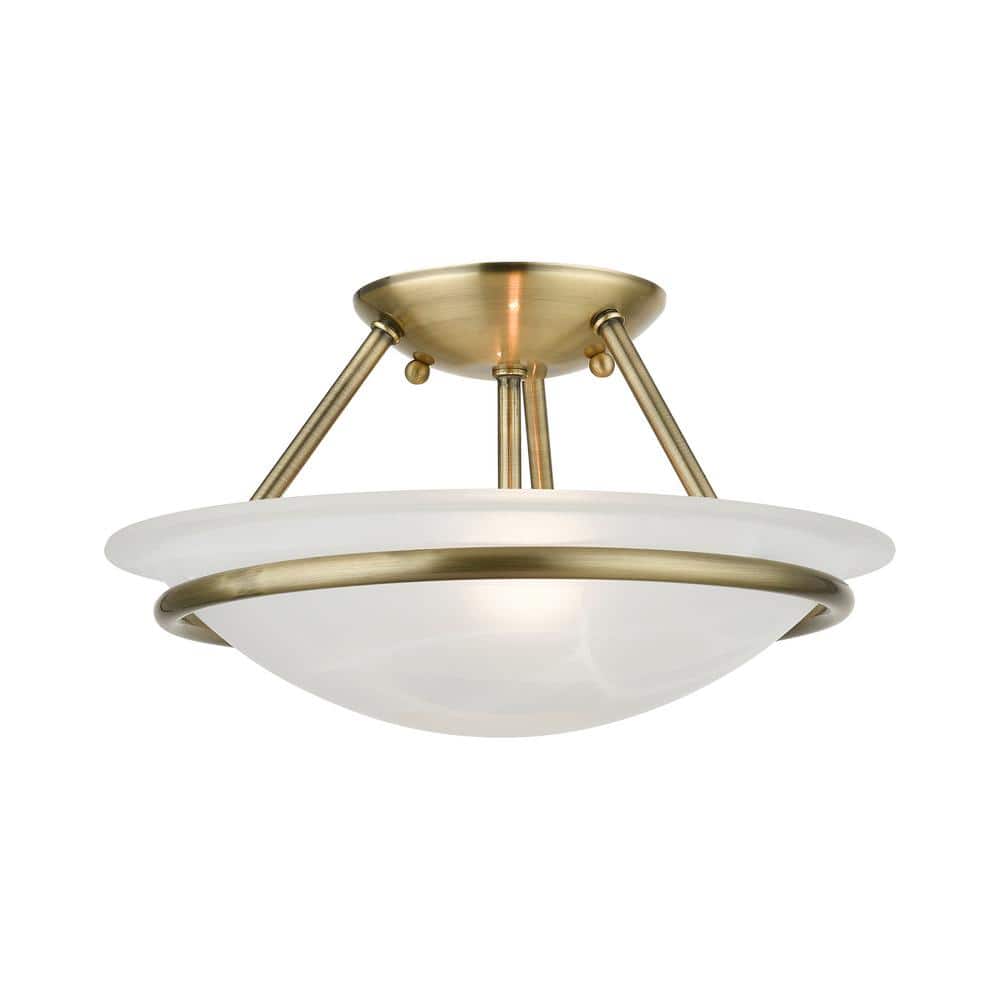 Livex Lighting Newburgh 12 in. 2-Light Antique Brass Semi-Flush Mount with  White Alabaster Glass 4823-01 The Home Depot