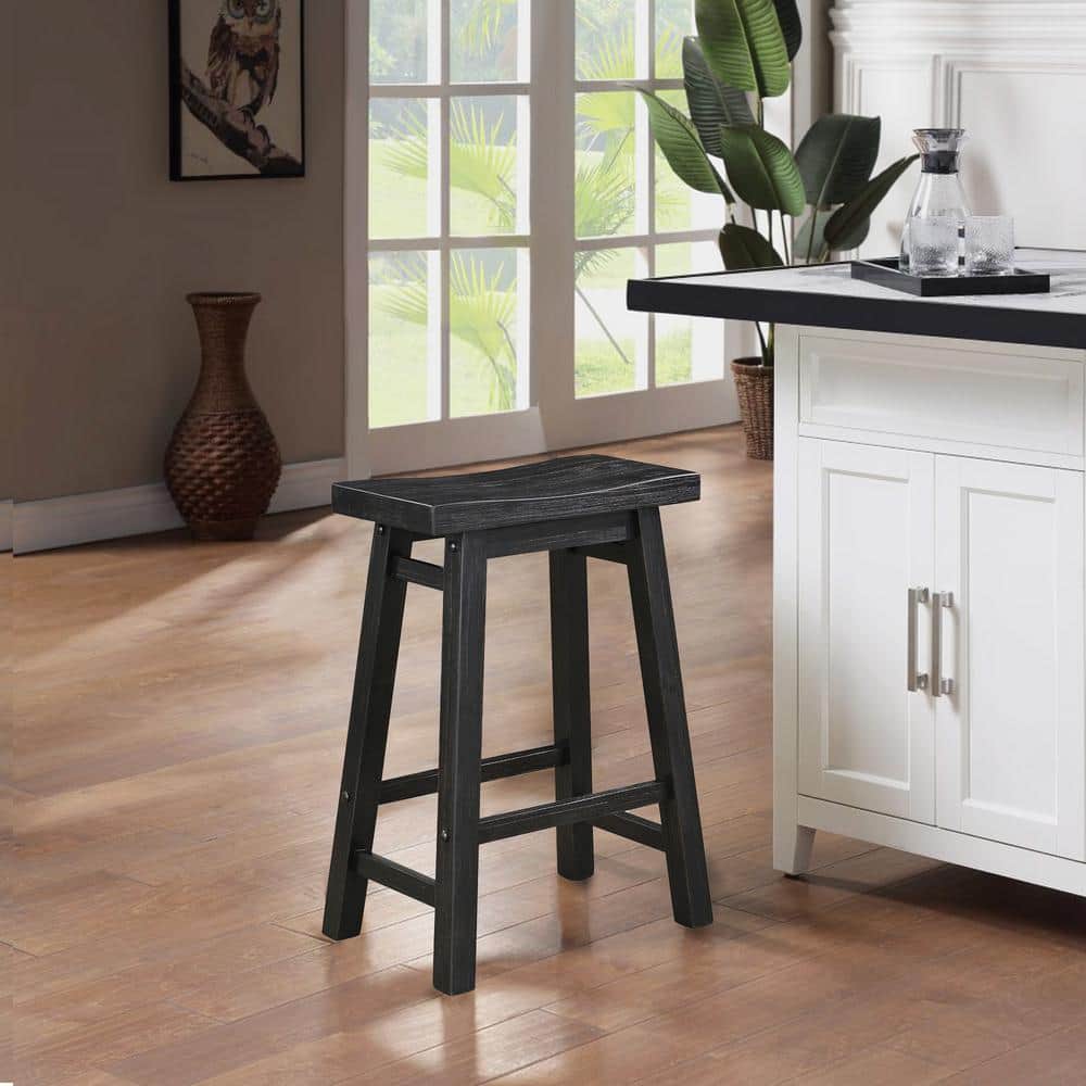 Sonoma 24" Distressed Black Charcoal Backless Saddle Wood Stool