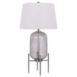 33 in. Nickel Glass Table Lamp with White Empire Shade