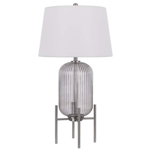 HomeRoots 33 in. Nickel Glass Table Lamp with White Empire Shade