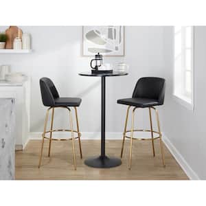 Toriano 29.75 in. Black Faux Leather and Gold Metal Fixed-Height Bar Stool (Set of 2)