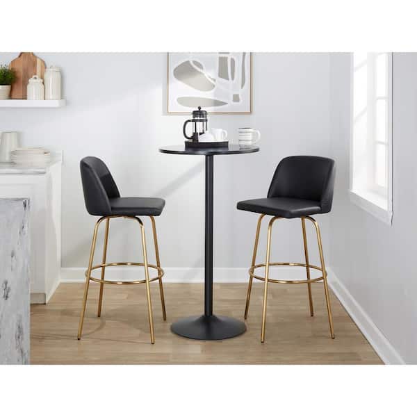 Lumisource Toriano 29.75 in. Black Faux Leather and Gold Metal Fixed-Height Bar Stool (Set of 2)