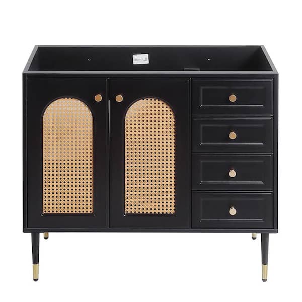 36 in. W x 18.3 in. D x 32.28 in. H Single Sink Freestanding Bath Vanity in Black with White Ceramic Top