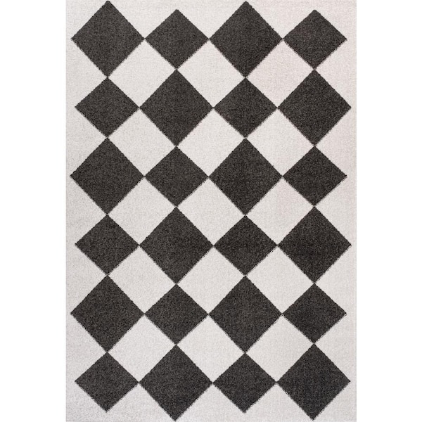 Draper Classic Geometric Diamond Pattern White/Charcoal 3 ft. x 5 ft. Area Rug