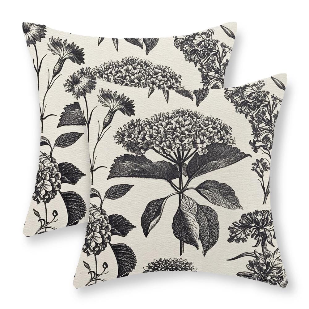 Set of 2 18 in. x 18 in. Black Floral Flower Hydrangea Outdoor Throw Pillow Covers, Decorative Cushion Cases price history on PriceWatchPro
