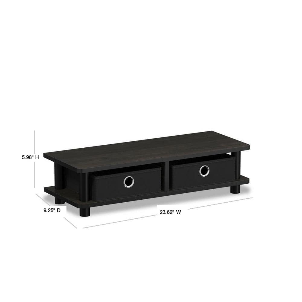 Espresso and Black Wood Monitor Stand with Storage Bins