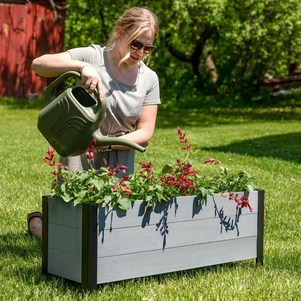 Gray Acacia Wood Raised Garden Bed Planter Box with Removable Bag