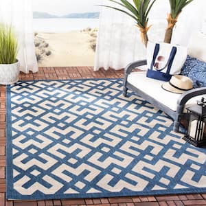 Courtyard Navy/Beige 2 ft. x 3 ft. Geometric Indoor/Outdoor Patio Area Rug