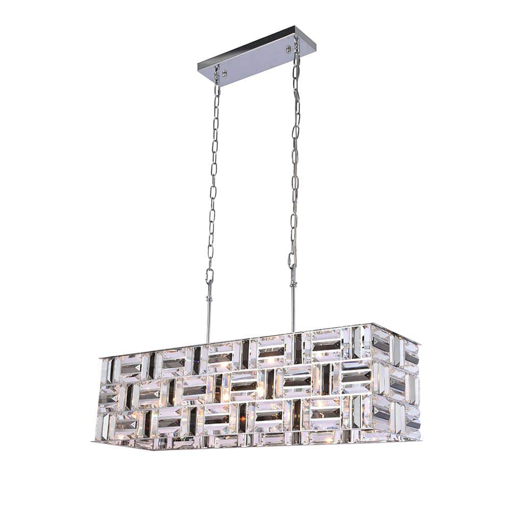 Chrome Rectangular Crystal Chandelier with Adjustable Chain