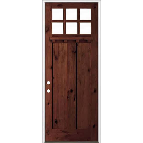 Krosswood Doors 36 in. x 96 in. Knotty Alder Right-Hand/Inswing 6 Lite Clear Glass Red Mahogany Stain Wood Prehung Front Door with DS