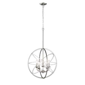 20 in. 5-Light White/Burnished Nickel Pendant