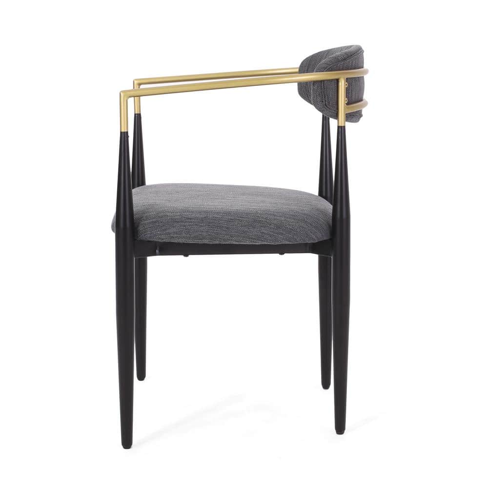 Gray Upholstered Metal Dining Chairs with Gold Detailing, Set of 2