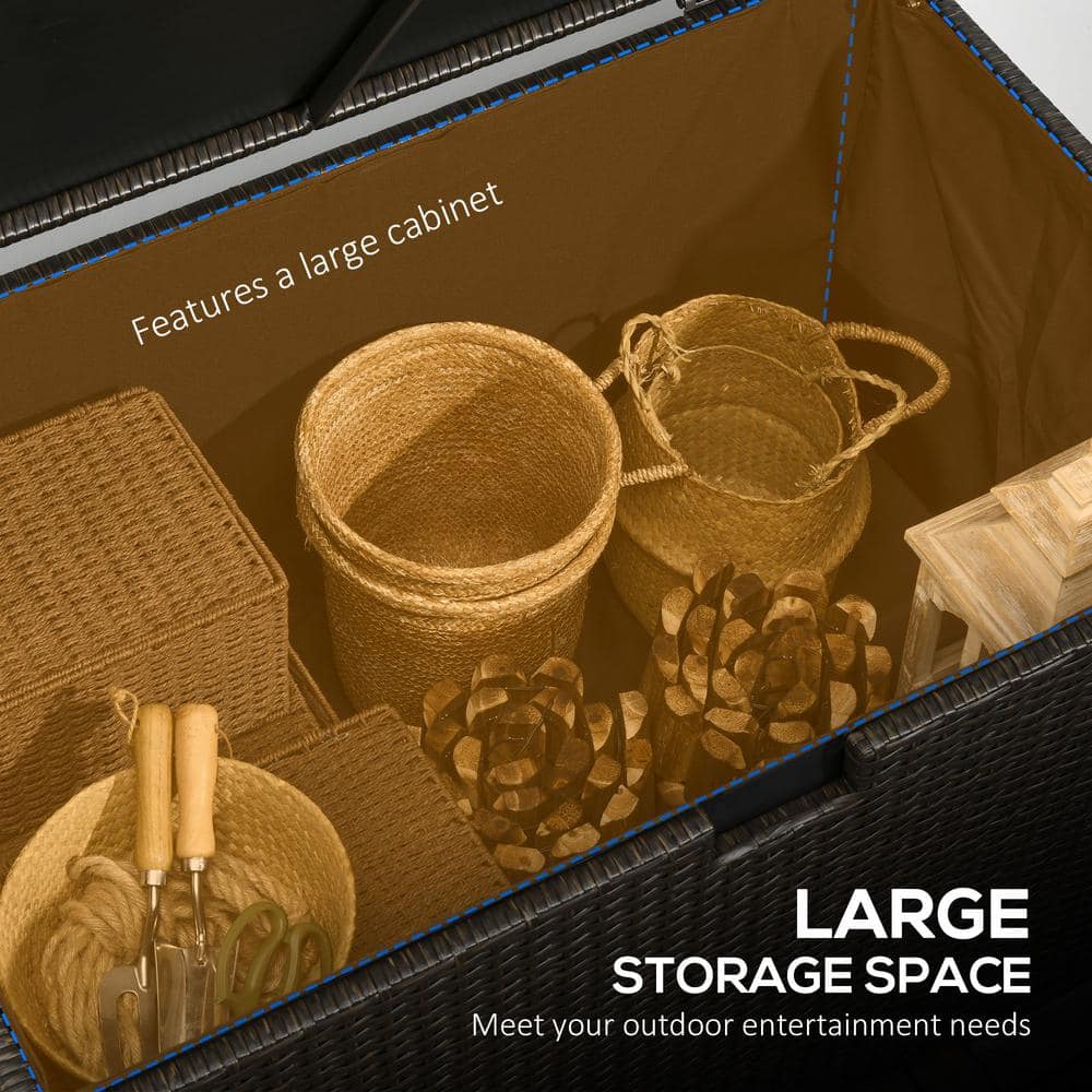 Brown Wicker and Plastic Outdoor Deck Box with Hydraulic Lift