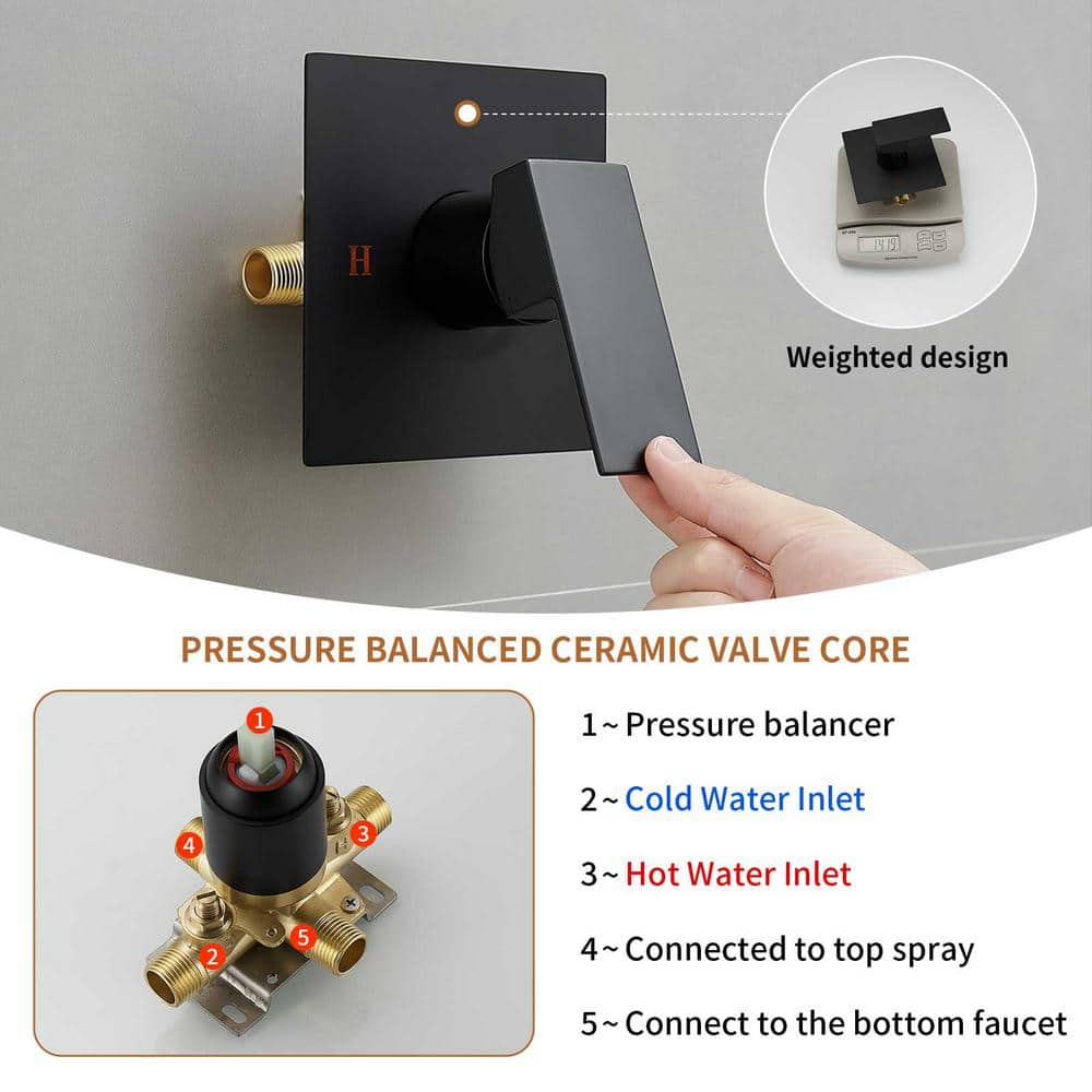 Matte Black Stainless Steel Square Rainfall Shower Faucet Set