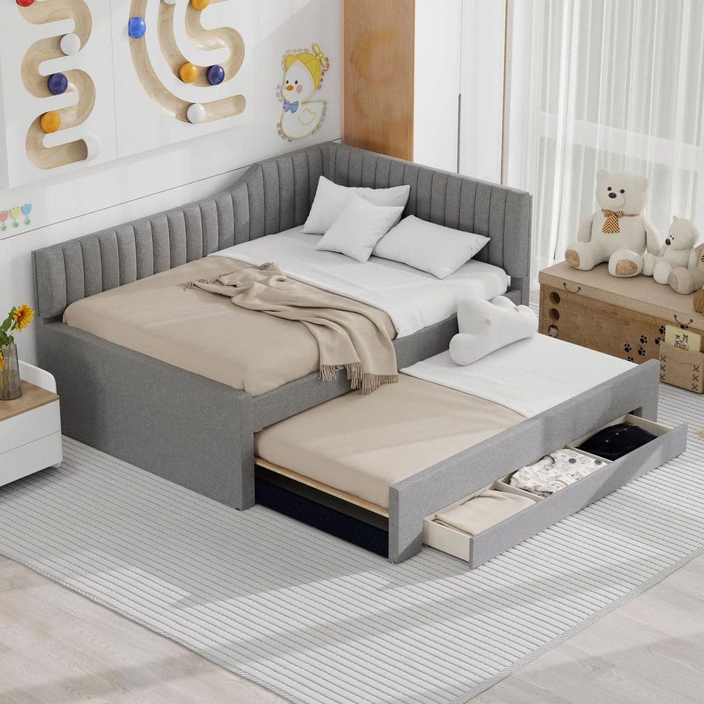 Gray Full Size Daybed with Trundle and 3-Drawers