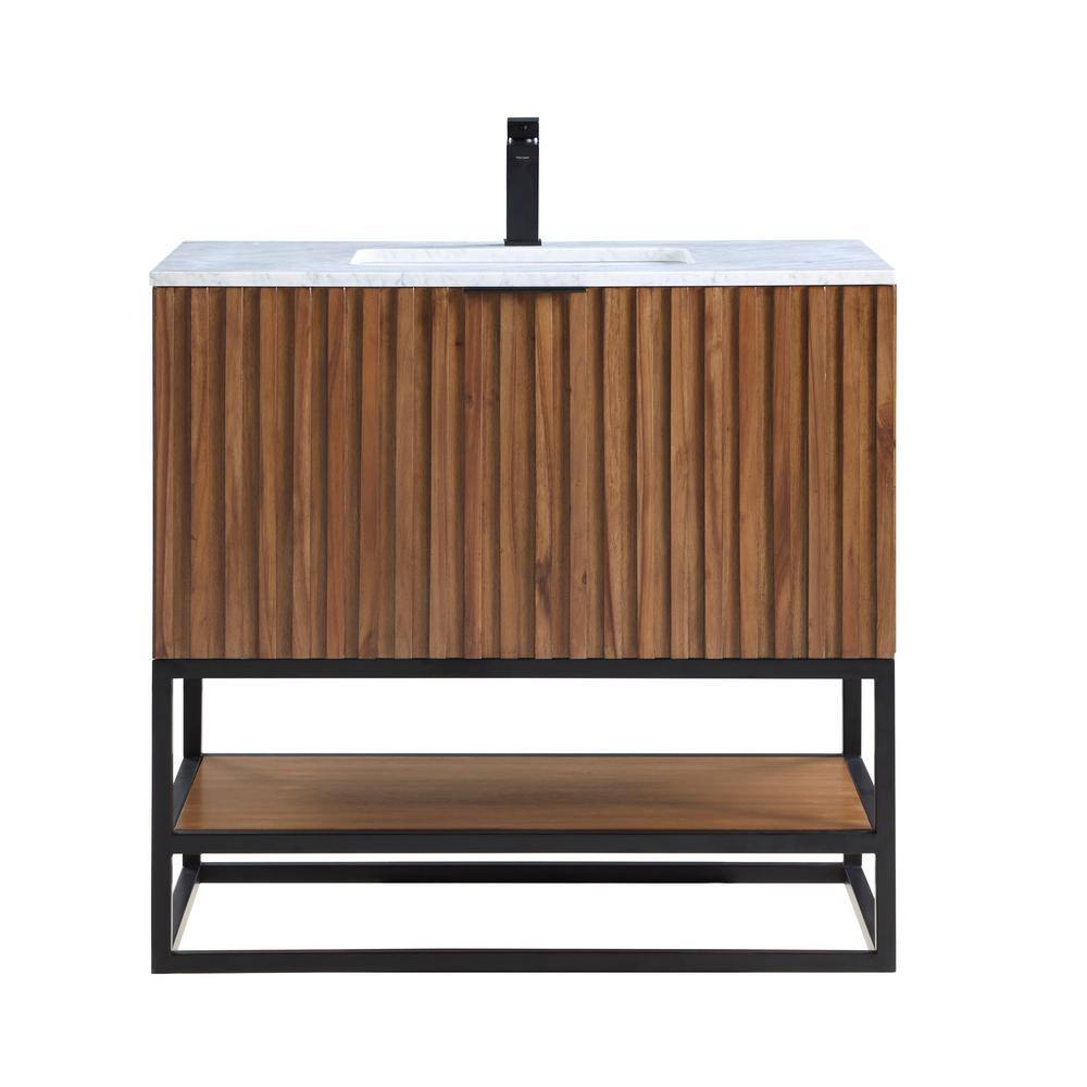 Terra Walnut 36'' Single Freestanding Bathroom Vanity with Matte Black Frame