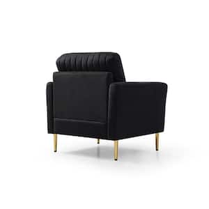 31.5 in Wide Round Arm Velvet Channel Tufted Sofa Armchair in Black