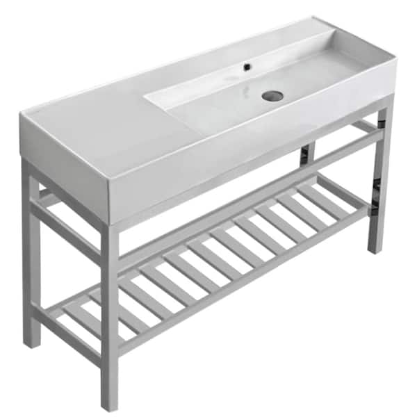 Nameeks Teorema 2-Ceramic Console Sink Basin in White with Chrome Legs
