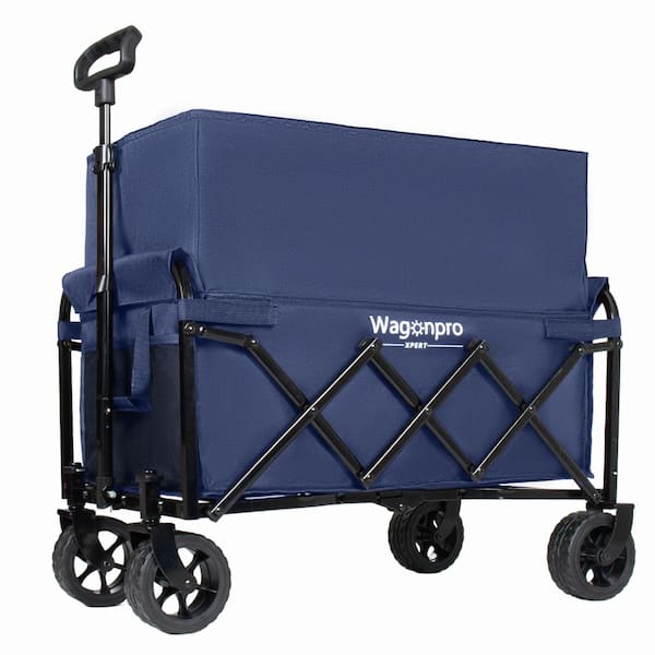 11.8 cu. ft. Steel Dark Blue Expandable Dual-Layer Utility Wagon, Garden Cart with 220Lbs Capacity, Wheels