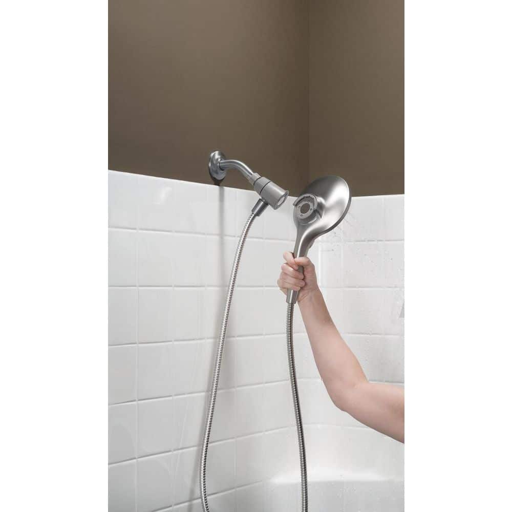 Brushed Nickel 6-Setting Handheld Rain Showerhead with Magnetic Dock