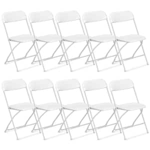 White Plastic Folding Chairs, Indoor Outdoor Stackable Seat (10-Pack)