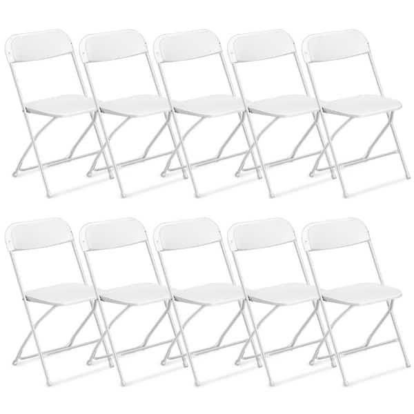 VINGLI White Plastic Folding Chairs, Indoor Outdoor Stackable Seat (10-Pack)