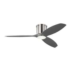 Titus 52 in. Modern Integrated LED Indoor/Outdoor Brushed Steel Hugger Ceiling Fan with Silver Blades and Remote Control