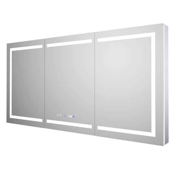 Hans 72 in. W x 36 in. H Rectangular Aluminum Recessed or Surface Mounted Backlit Medicine Cabinet with Mirror
