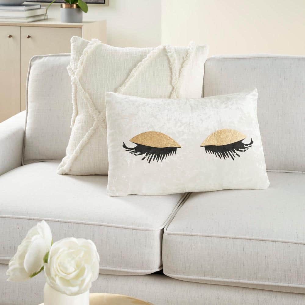 Gold and Black Velvet Lumbar Throw Pillow with Faux Crystal Accents